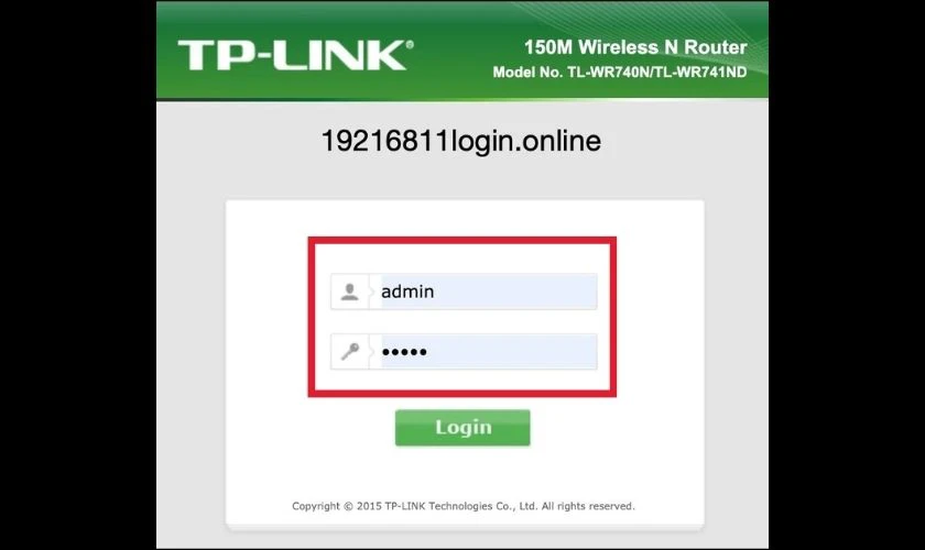 Đăng nhập vào Admin bằng thông tin in trên modem