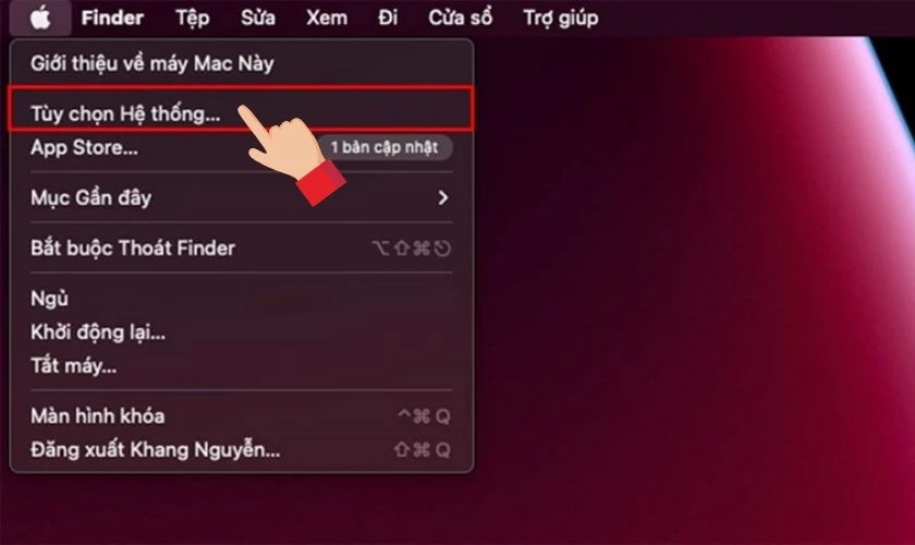 Nhấp vào biểu tượng Apple và chọn Tùy chọn hệ thống