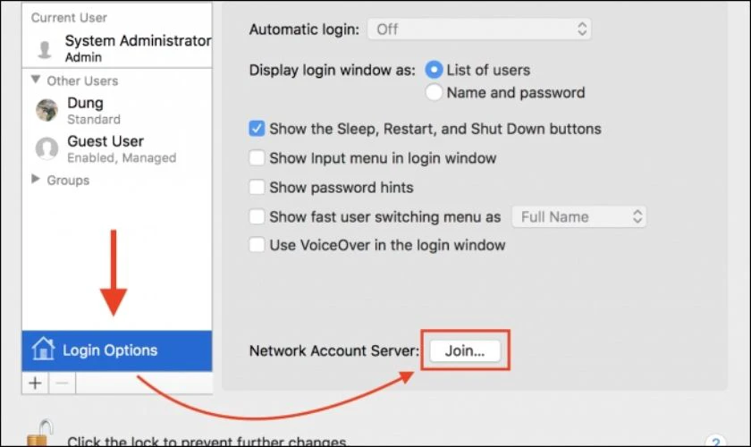Click vào Login Option rồi nhấn Join