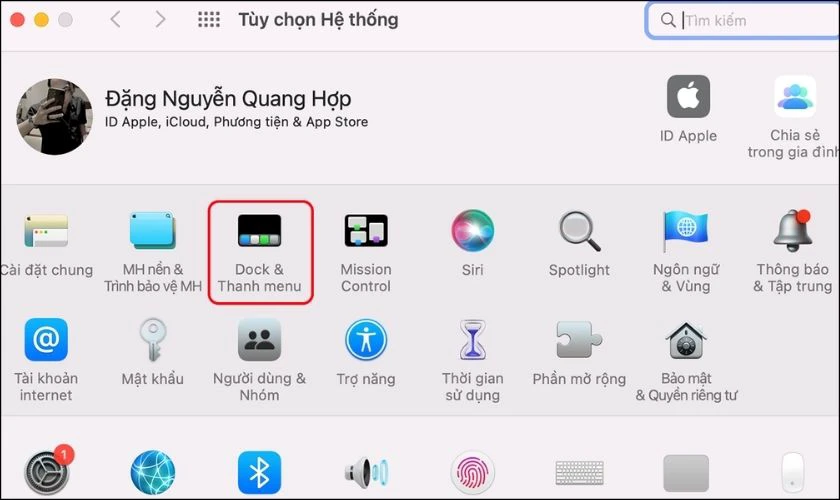 Chọn Dock & Thanh Menu
