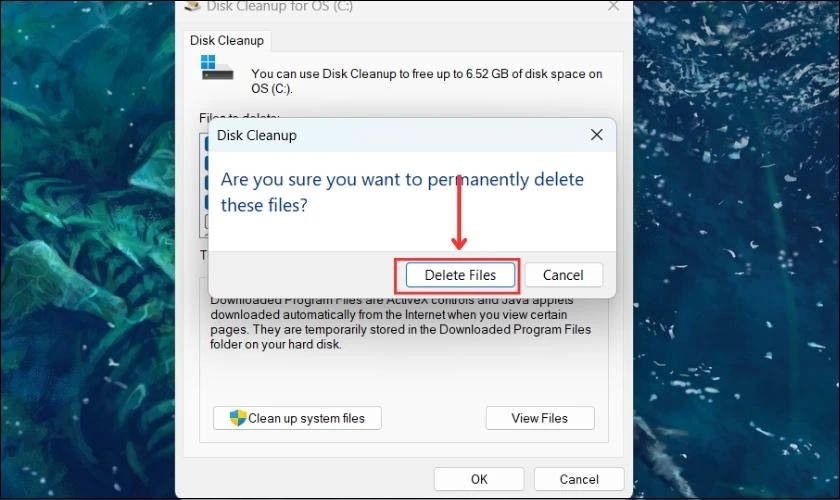 Nhấn Delete Files xác nhận xóa file vừa chọn