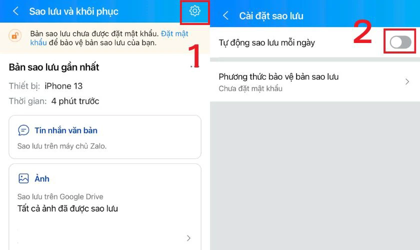 Kích hoạt tính năng Tự động sao lưu mỗi ngày để đồng bộ liên tục