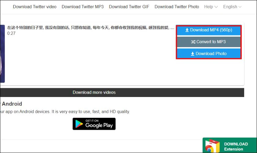 Nhấn Download video để tải về dưới dạng video