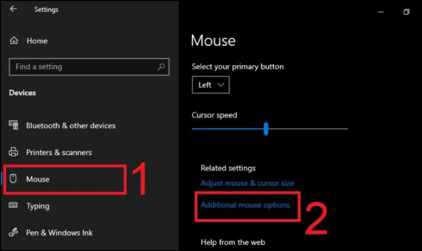 Bấm chọn Mouse trong danh sách thiết bị