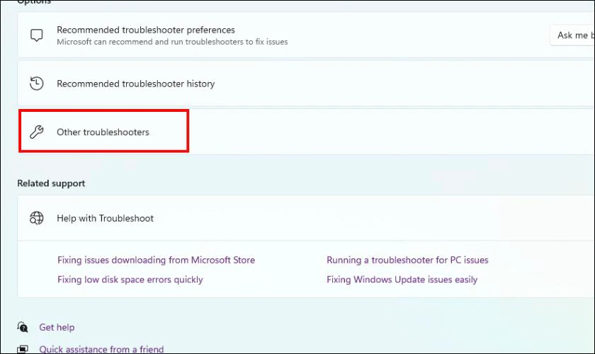 Chọn và nhấp vào Other Troubleshooter
