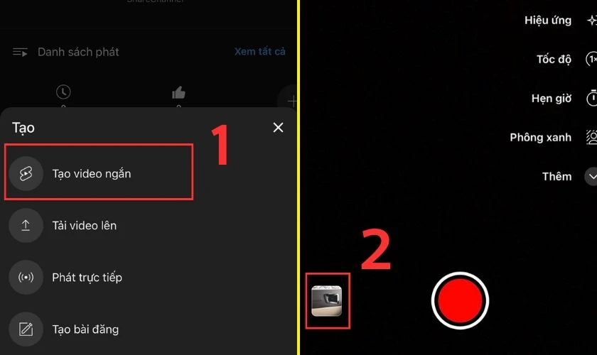 Nhấn chọn mục Tạo video ngắn và nhấn chọn biểu tượng hình vuông bo tròn