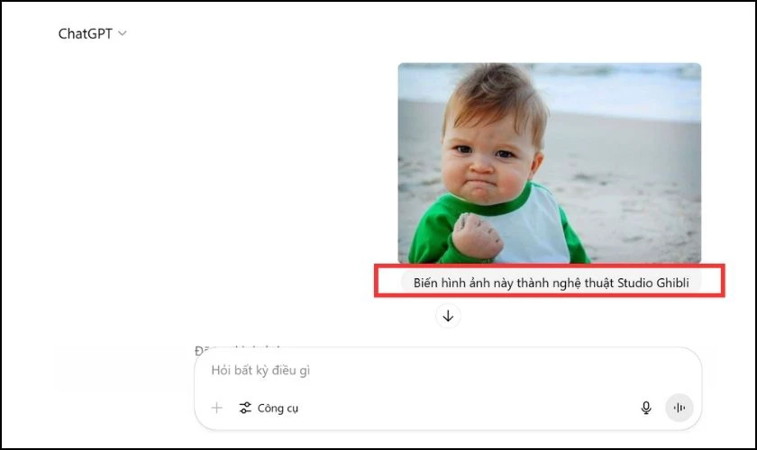 Nhập c&acirc;u lệnh cho chatGPT tạo ảnh Ghibli