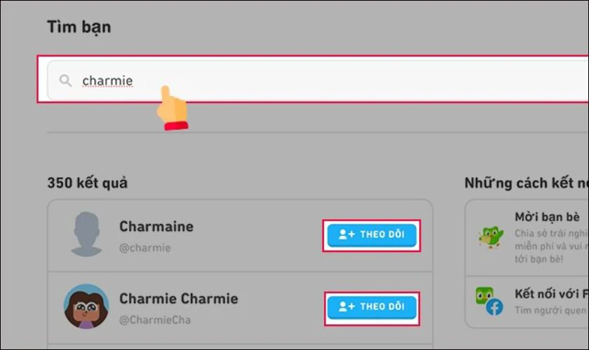 Sau khi nhập tên người dùng, nhấp chọn Theo dõi