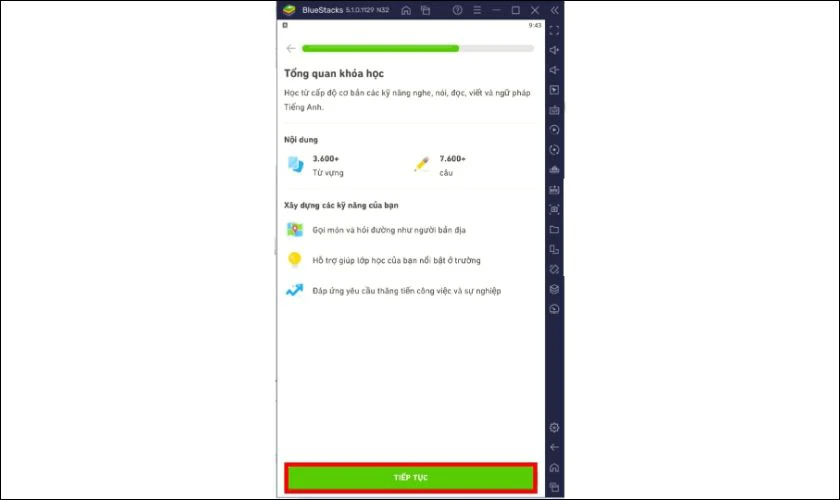 Bạn xem tổng quan chương trình học tập, nhấn Tiếp tục