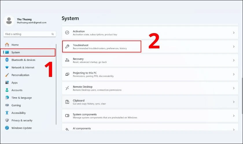 Click vào mục System, sau đó click chọn mục Troubleshoot