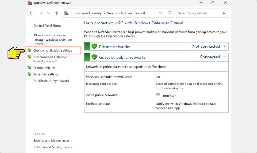 Click chọn mục Change notification settings
