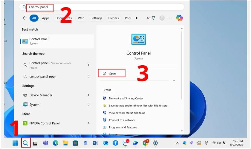 Mở Control Panel