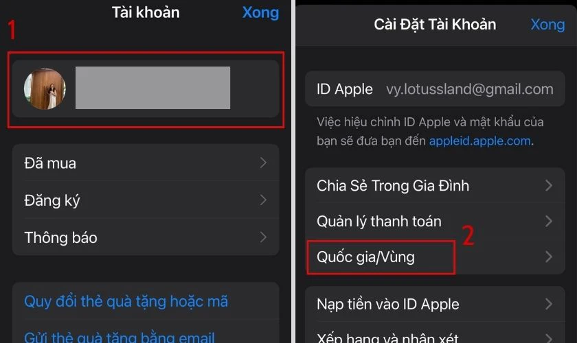 Chọn tiếp mục Quốc gia/Vùng