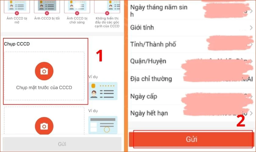 Bạn bấm vào Camera để chụp rõ 02 mặt của Căn Cước Công Dân (CCCD) theo quy định