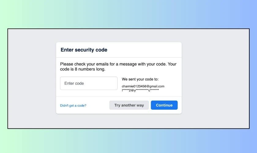 Facebook sẽ gửi mã xác nhận 