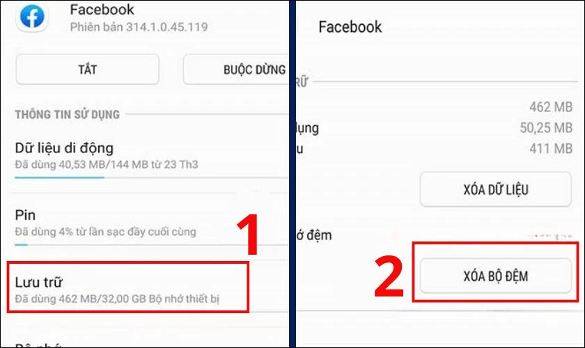 Xóa cache Facebook trên điện thoại