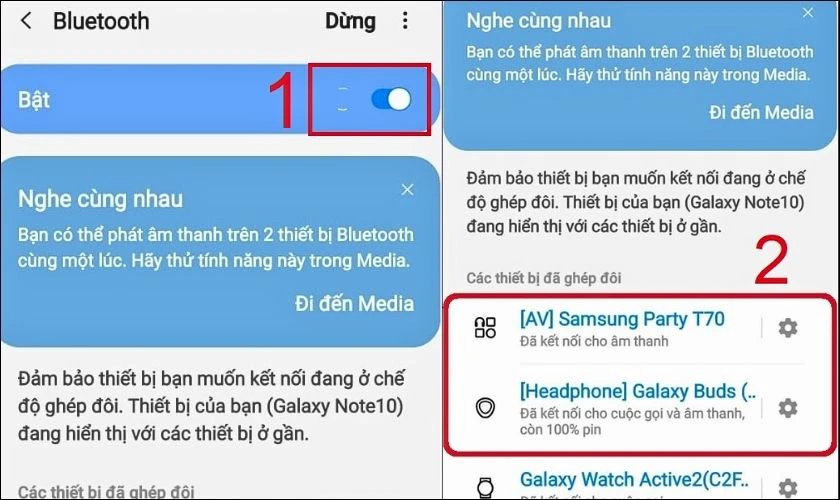 Chuyển chế độ Bluetooth sang trạng thái ON