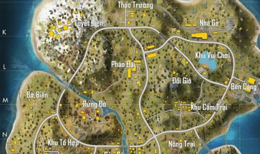 Bản đồ trong Free Fire Max được thiết kế rộng rãi với nhiều khu vực khác nhau