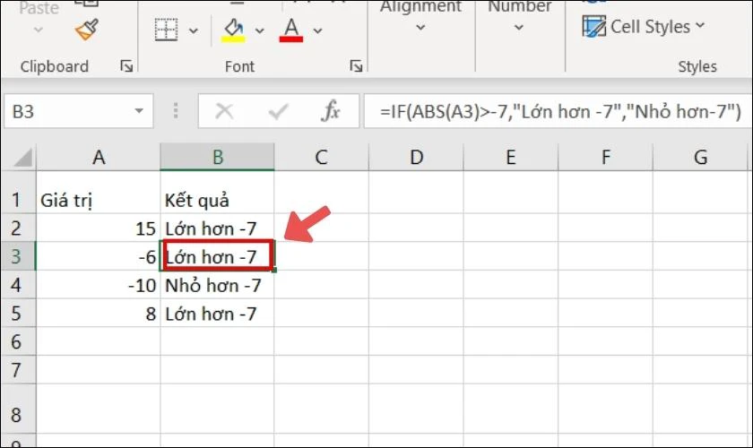 Kết hợp hàm IF và hàm ABS trong Excel để tính giá trị tuyệt đối 