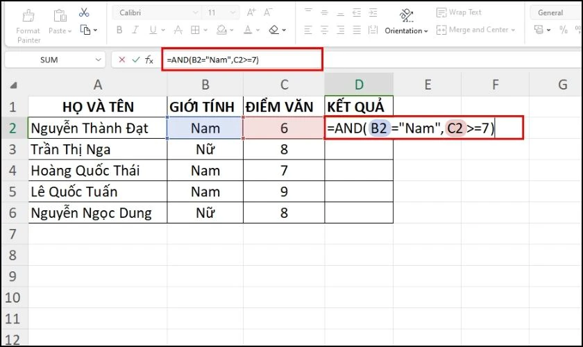 Cách dùng hàm AND trong Excel
