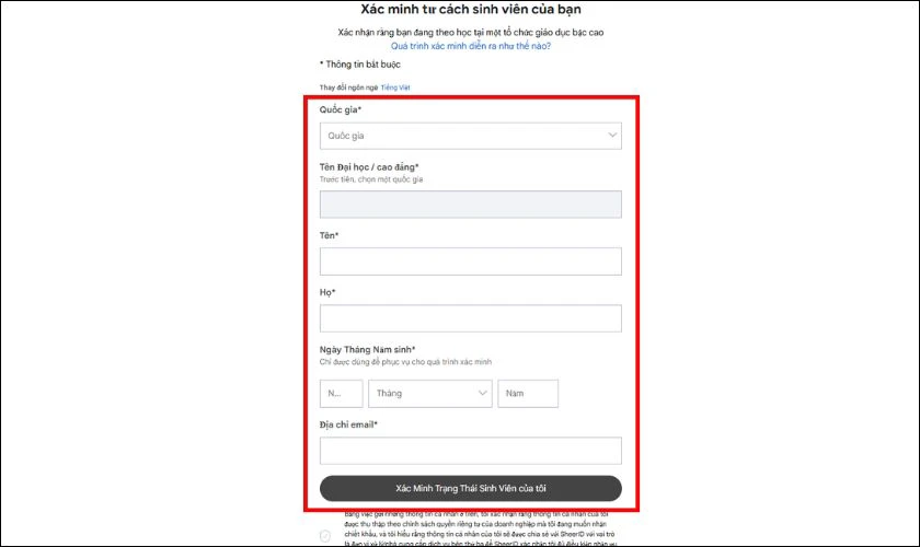 Xác minh tình trạng sinh viên