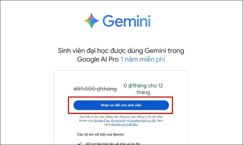 Bắt đầu sử dụng Gemini Pro Student