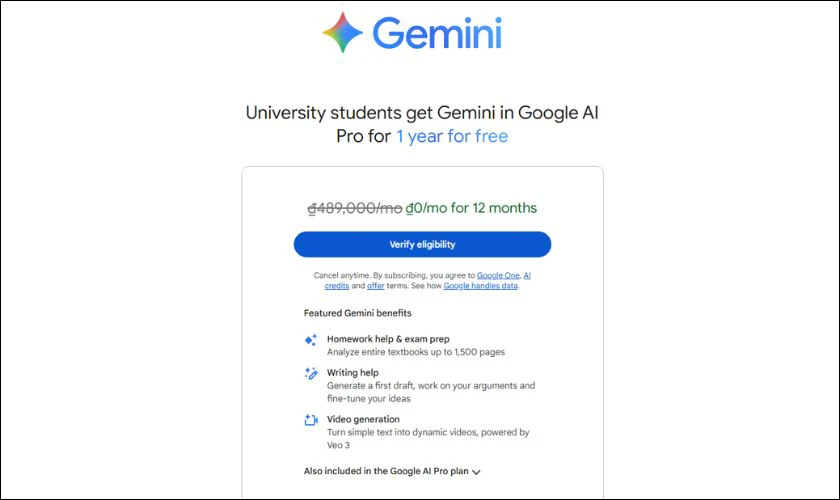 Lợi ích của Gemini Pro Student