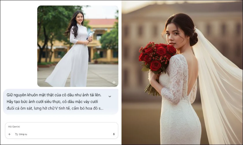 Câu lệnh ghép ảnh cô dâu trên Gemini