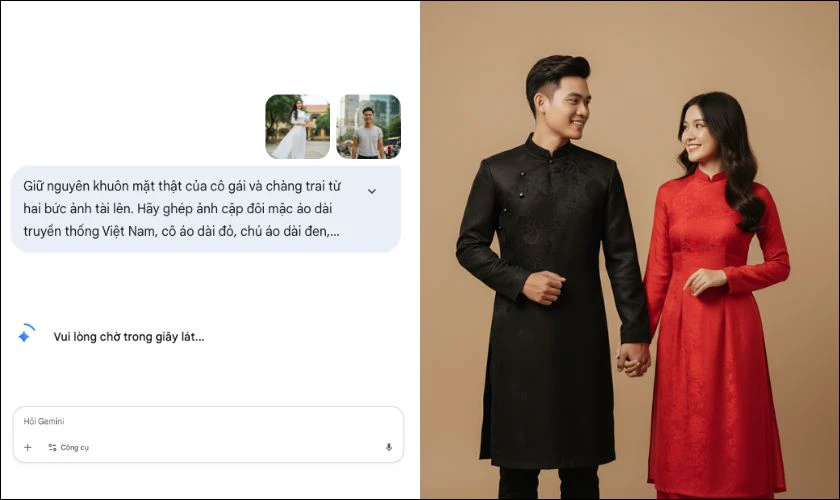 Câu lệnh ghép ảnh cặp đôi trên Gemini nhiều phong cách