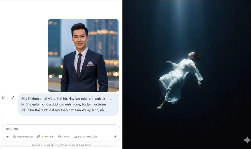 Ghép ảnh dưới nước bằng Gemini cho nam