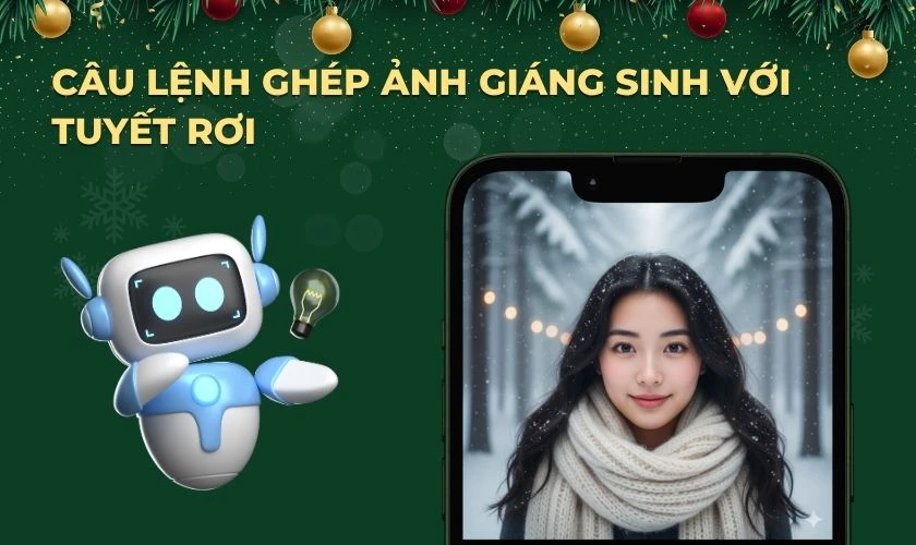 Câu lệnh ghép ảnh Giáng sinh với tuyết rơi