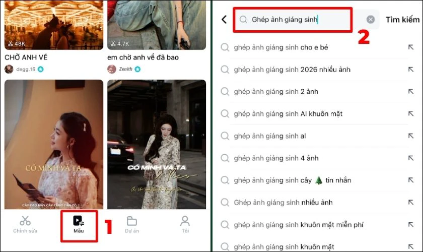 Cách ghép ảnh Giáng sinh bằng Capcut có sẵn