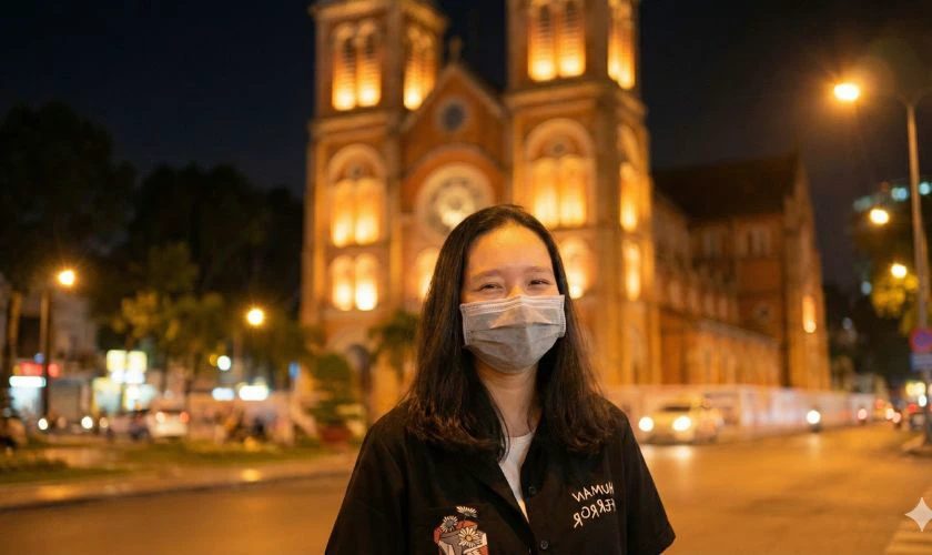 Câu lệnh ghép ảnh Nhà thờ Đức Bà lên đèn cho nữ