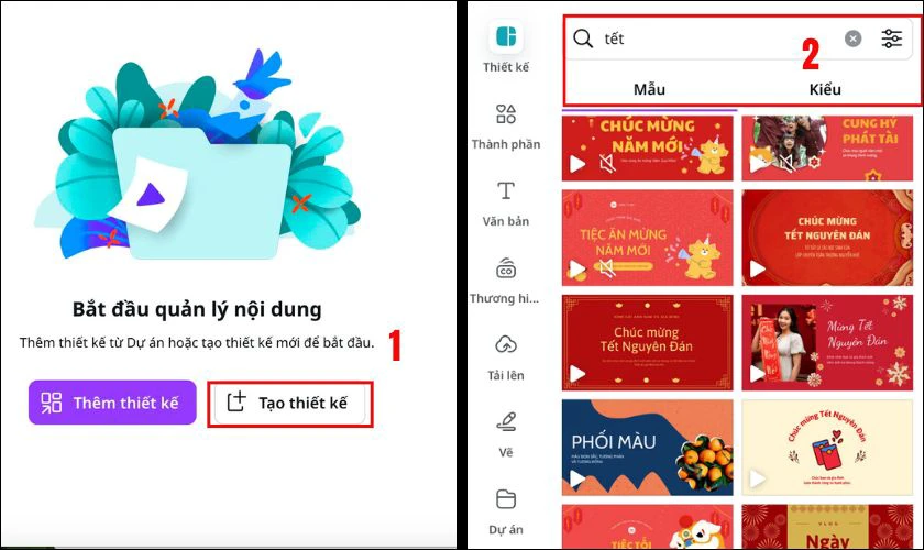 Chọn Tạo thiết kế và tìm kiếm mẫu phù hợp