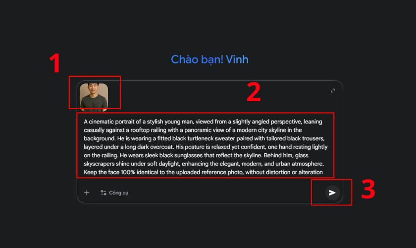 Tải ảnh lên và nhập câu lệnh