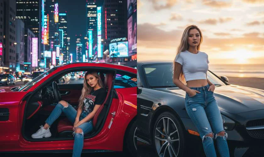Câu lệnh ghép ảnh xe hơi trên Gemini cho nữ