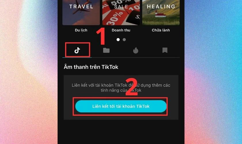 Bấm Liên kết tới tài khoản Tiktok của mình để thêm âm thanh từ Tiktok