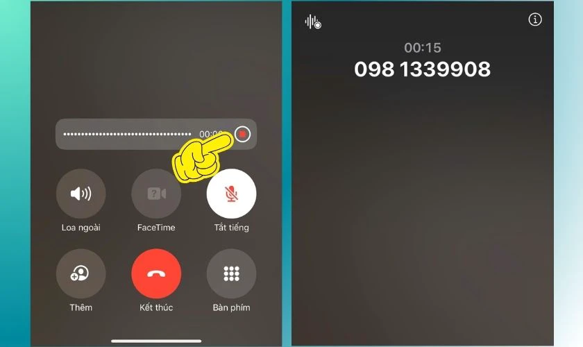 Chạm vào nút dừng ghi âm để ngừng ghi âm cuộc gọi