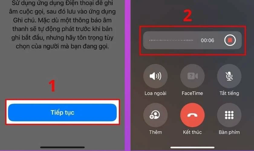 Chọn vào Tiếp tục để đồng ý ghi âm