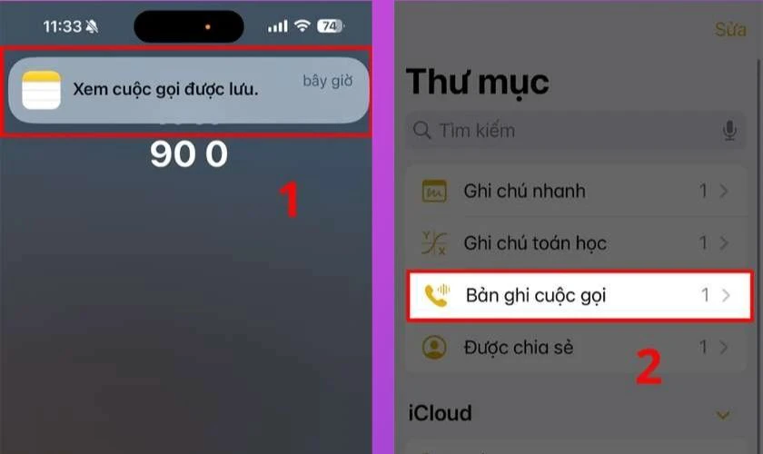 Sau khi cuộc gọi kết thúc, bản ghi âm sẽ được lưu vào ứng dụng Ghi chú
