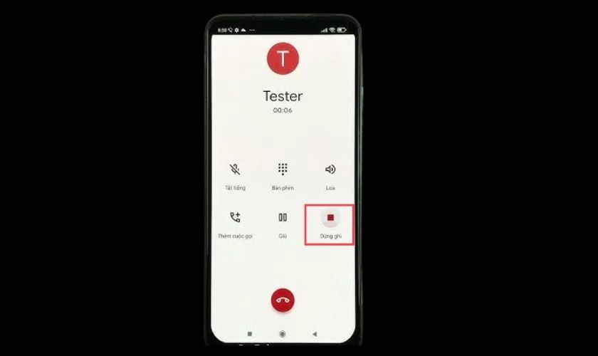 Nhấn vào biểu tượng ghi âm để bật tắt quá trình ghi âm cuộc gọi