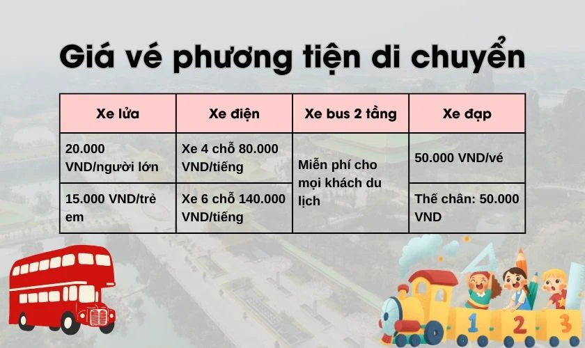Giá vé Đại Nam 2/9/2025: Vé phương tiện di chuyển