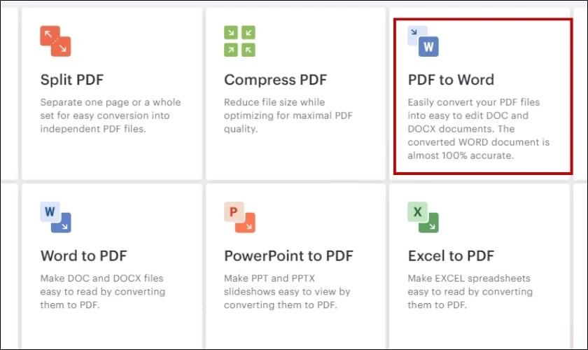 Giải nén file PDF sang Word, Excel online với I Love PDF