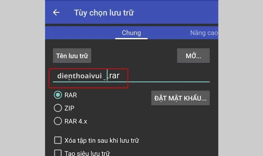 Đặt tên file nén