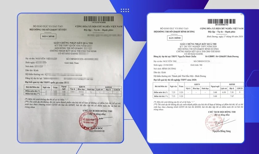 Mẫu giấy chứng nhận kết quả thi tốt nghiệp THPT