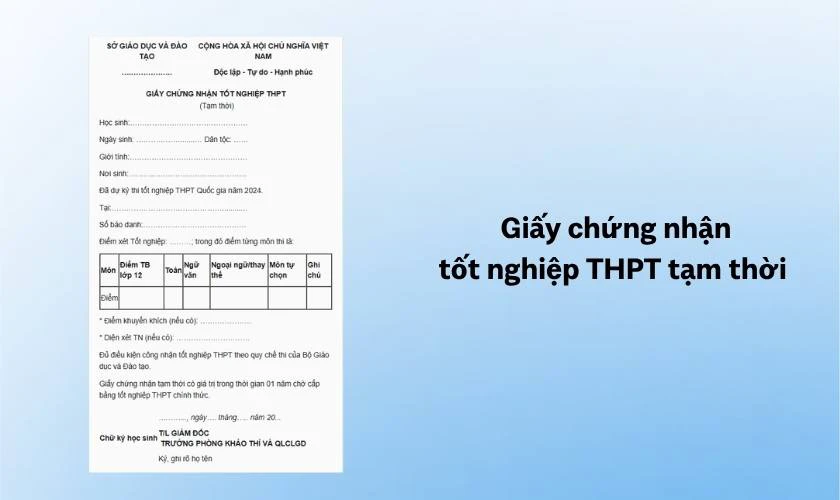 Mẫu giấy chứng nhận tốt nghiệp tạm thời