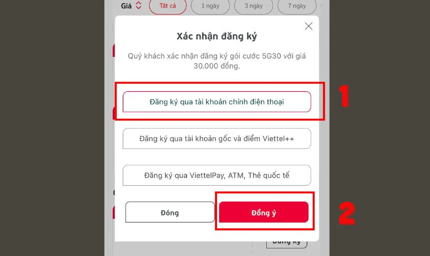 Màn hình xác nhận sẽ hiển thị
