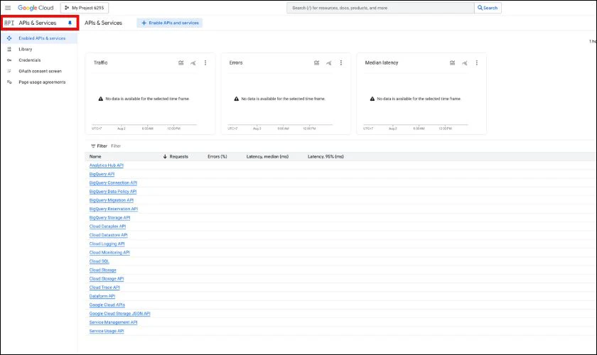 Vào phần "APIs & Services" trong Google Cloud Console