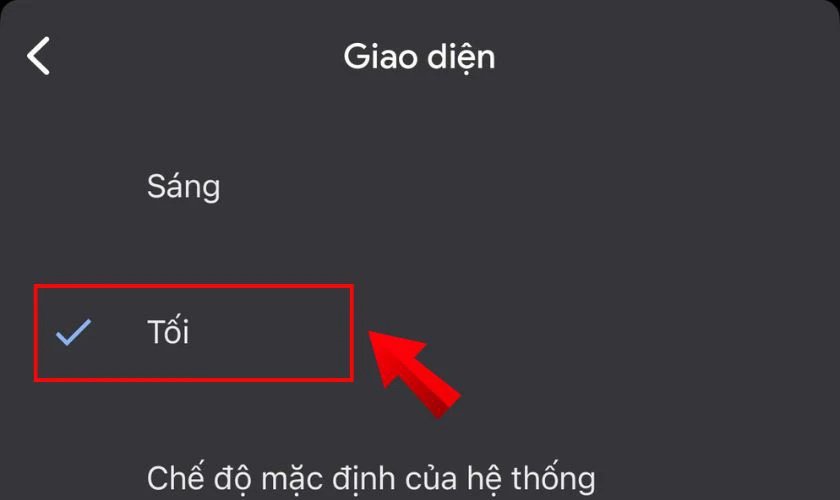 Chọn giao diện tối