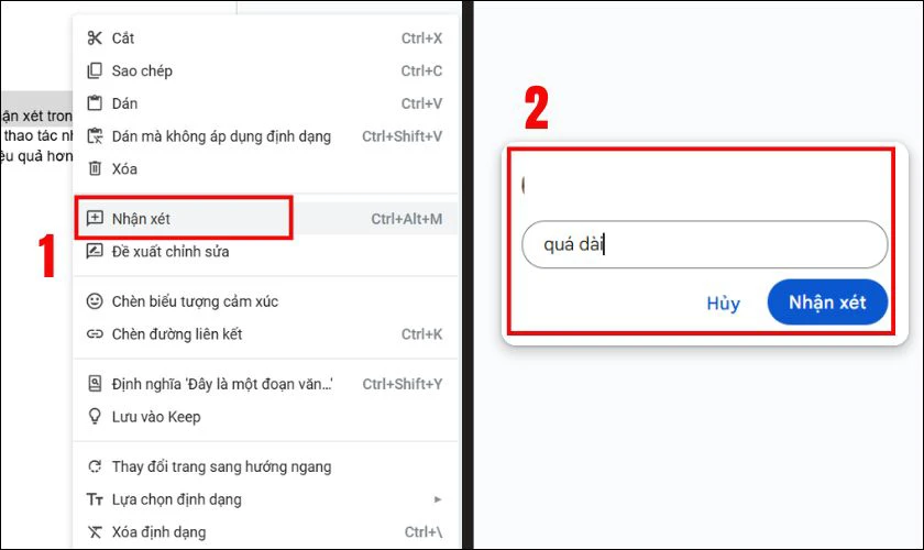 Nhận xét văn bản trên Google Docs